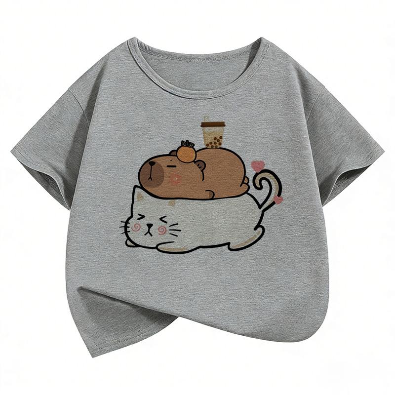 Summer Short-sleeve Cartoon Boys' and Girls' Clothing Cute Cat Capybara Children's T-shirt