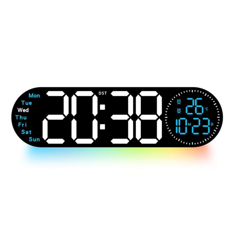 Large LED Wall Clock with Remote Control 2 Alarms Date Temperature Easy To Read Display for Home Decors Time Management