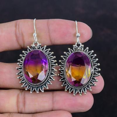 Facettierte Ametrin Ohrringe Echter Edelstein Schmuck 925 Sterling Silber Ohrring Handgefertigter Ohrring Ametrin Schmuck Einzigartiger Ohrring Geschenk für Mama