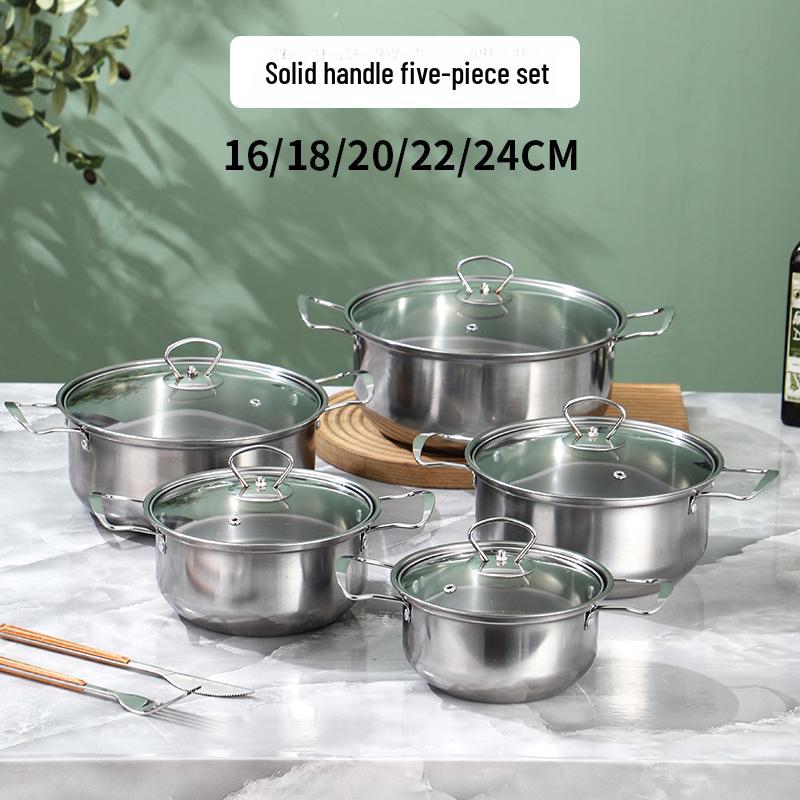 

10-Piece Stainless Steel Cookware Set with Tube Handles: Includes Milk Pot, Soup Pot, and Gift Pot.