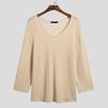 Spring Autumn Men Pullover Sweater V-Neck Long Sleeve Solid Color Knitted Tops Hollow