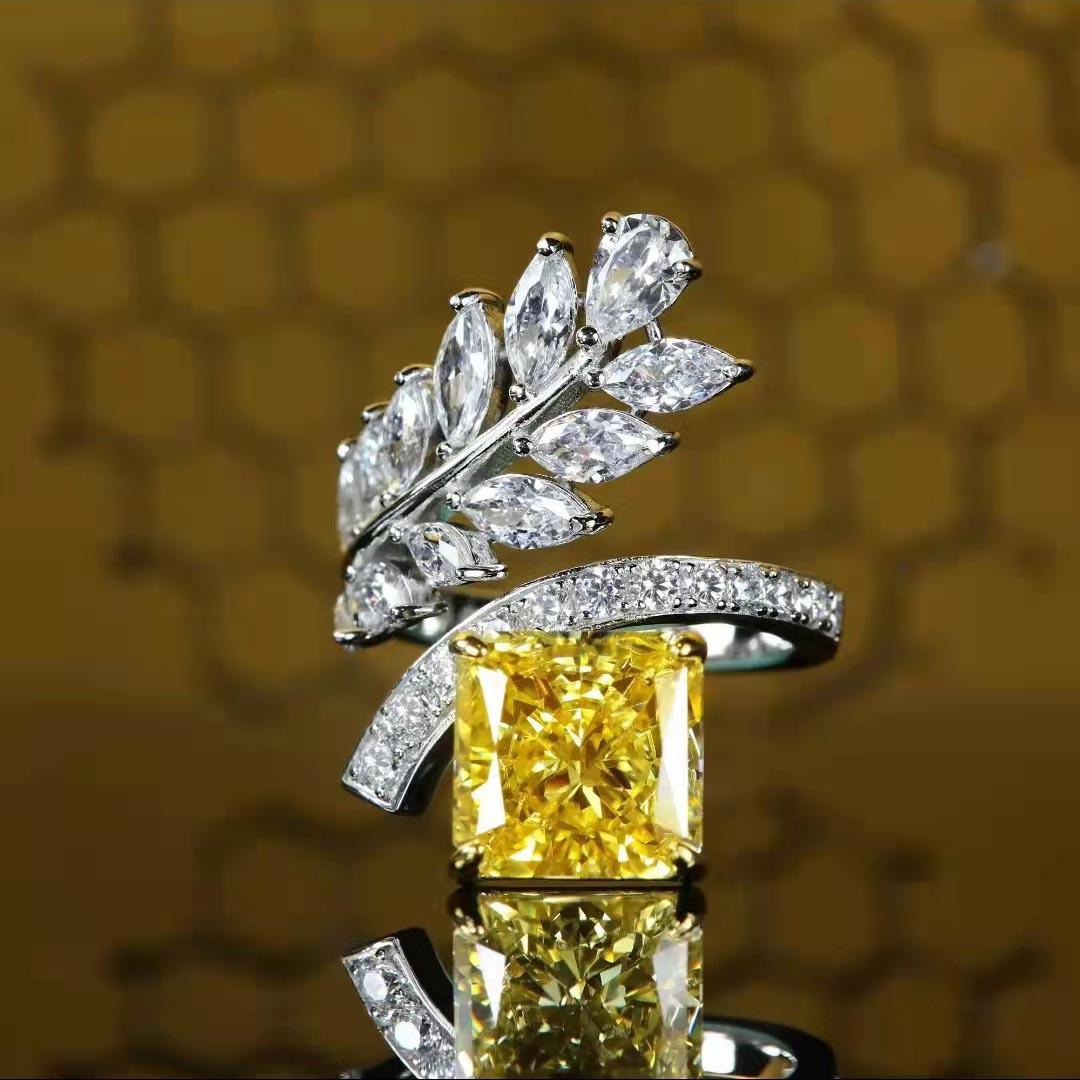 

Cross-border Ice Flower Pave Diamond Open Ring for Women - High Design Sense, R7103 Adjustable Open жёлтый