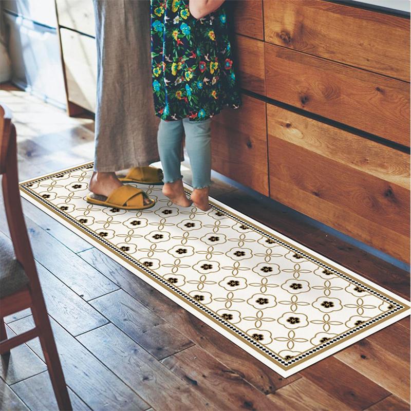 Kitchen Floor Mat Waterproof Non-slip Oil-proof Carpet Green Line Grid Rug Long Size Home Decoration Foot Mats Alfombra
