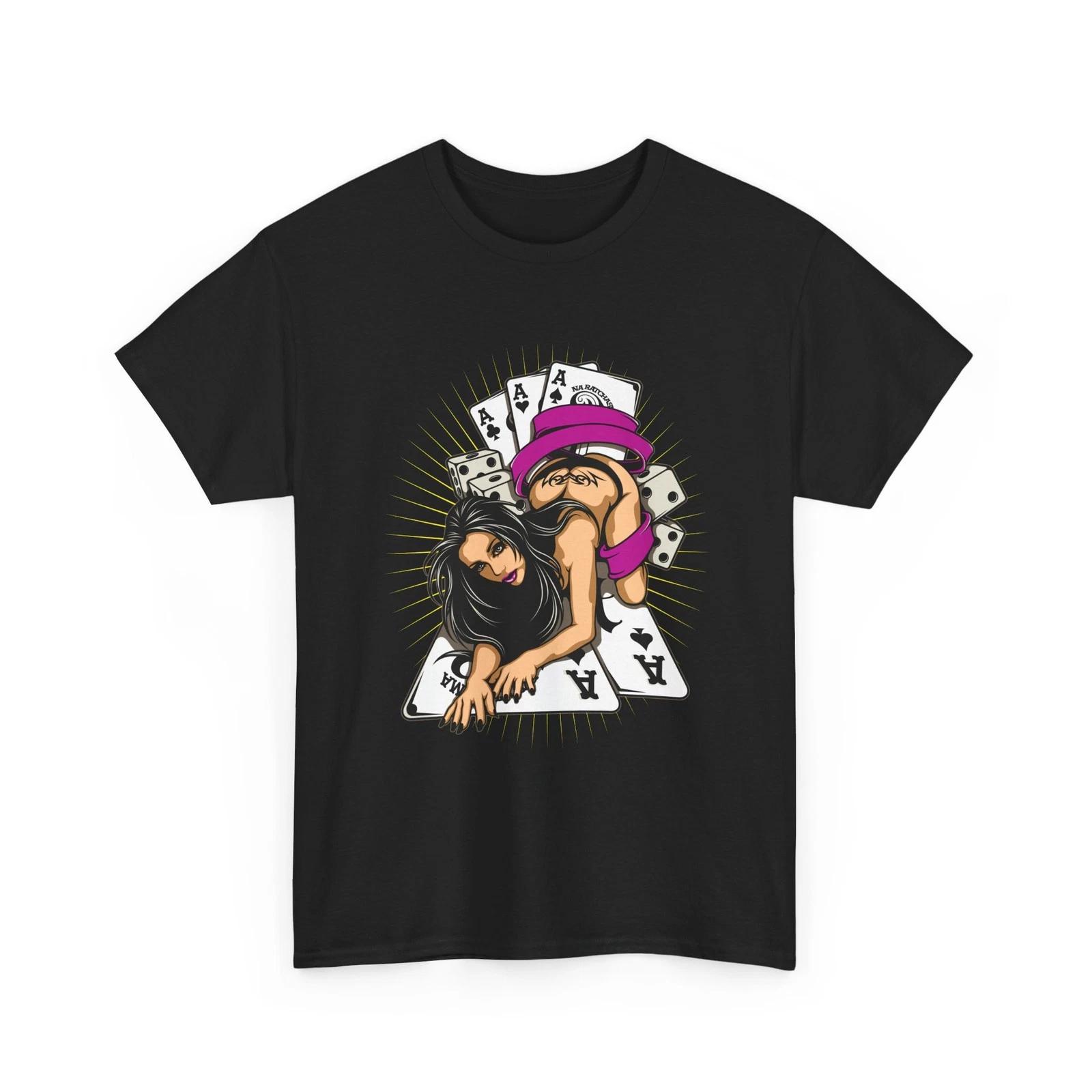 Pinup Showgirl Poker T-Shirt | Casino Playing Cards Art, Cool T-Shirt, Cotton 3XL