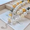 12Mm Vintage Design Sense Mixed Color Candy Faux Crystal Pearl Collarbone Chain Necklace