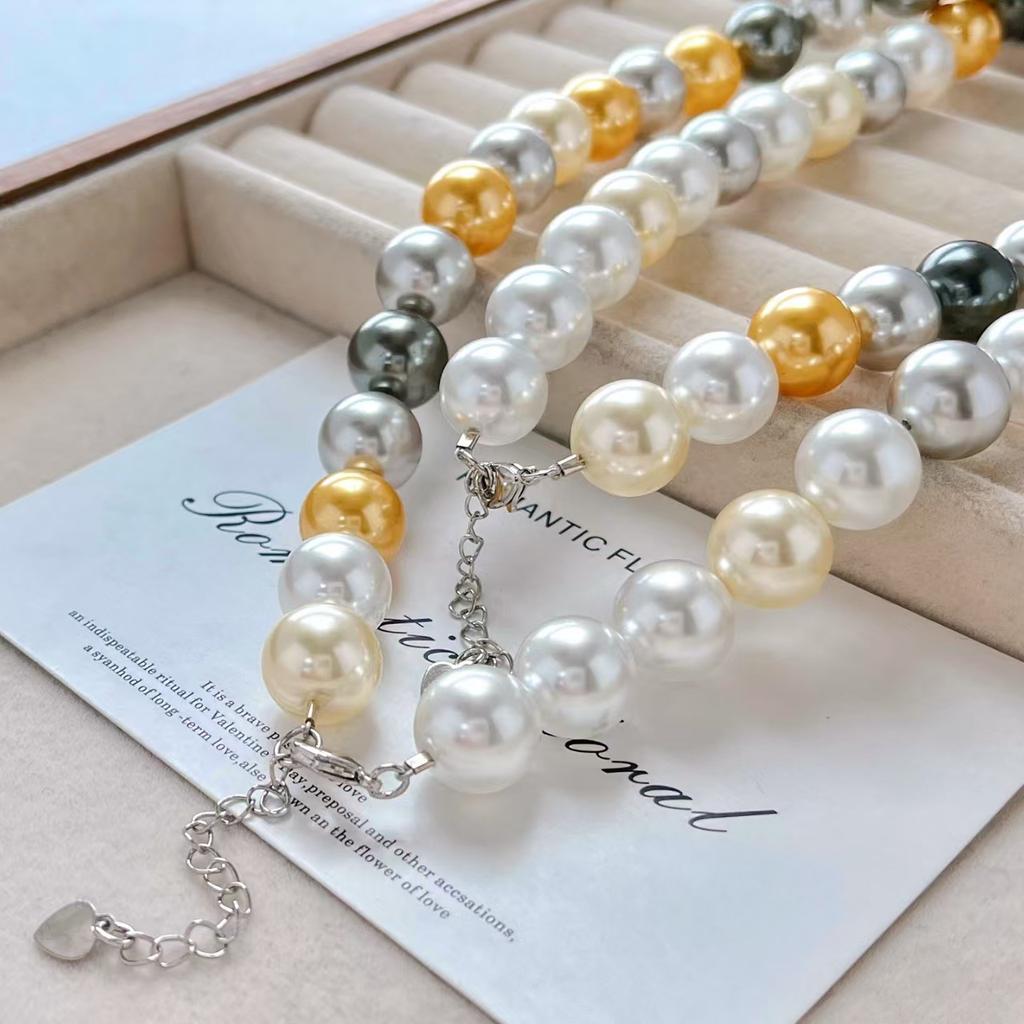 12Mm Vintage Design Sense Mixed Color Candy Faux Crystal Pearl Collarbone Chain Necklace