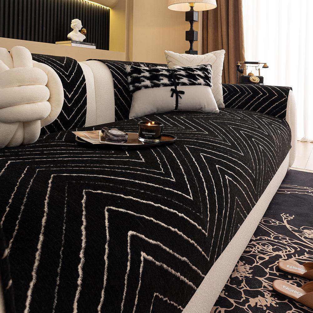 New Chenille Sofa Cushion Non-Slip, Dirt-Resistant And Anti-Cat Scratching Straight Row Cover Light Luxury High-End Cover Cloth Towel