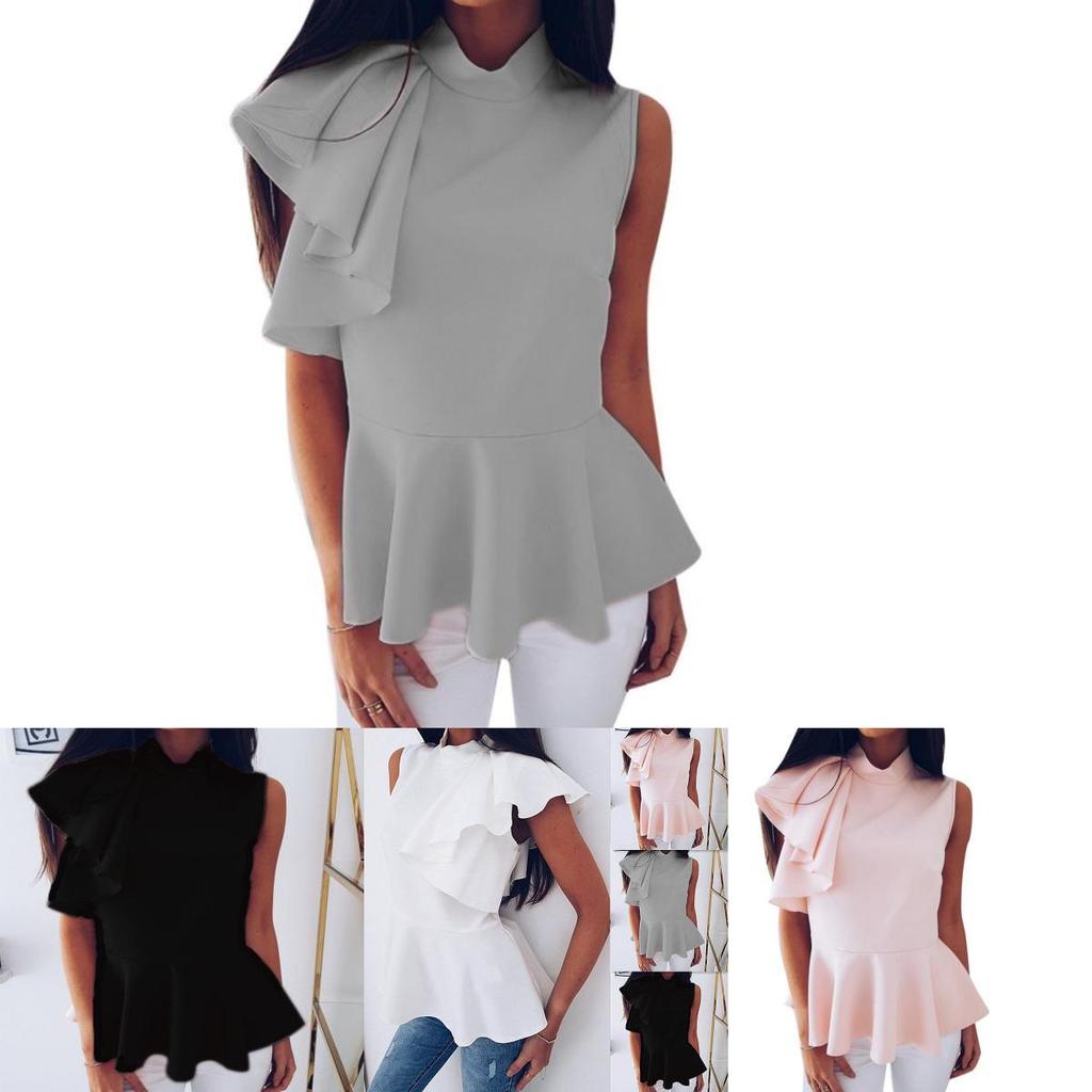 Women's Fashion Summer Round Neck Irregular Ruffled Slim Sleeveless Solid Top For Effortless Style