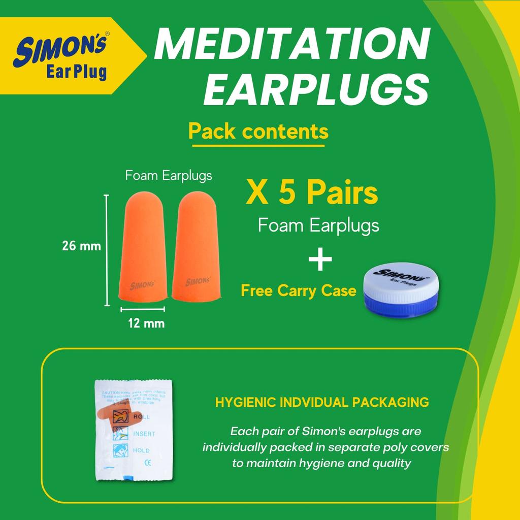 Simon's Meditation Foam Earplugs - 5 Pairs