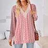 Womens Tops Loose V-neck Contrast Color Split Loose Long Sleeve T-shirt Women's Tops