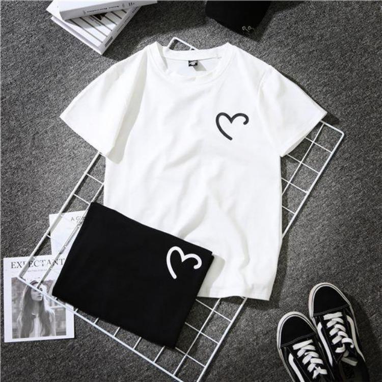 Trendy Hong Kong Style Harajuku Summer Clothing Oversize Tshirt Women Loose Short Sleeve Top Fat Girl Street Fried Heart Shape Print