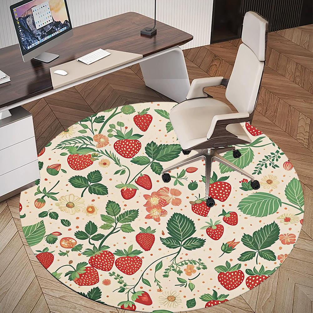 1pc strawberry floral Round Chair mat Area Rug - Non-Slip, Floor Mat for Office, Bedroom, and Indoor Decor c1118170