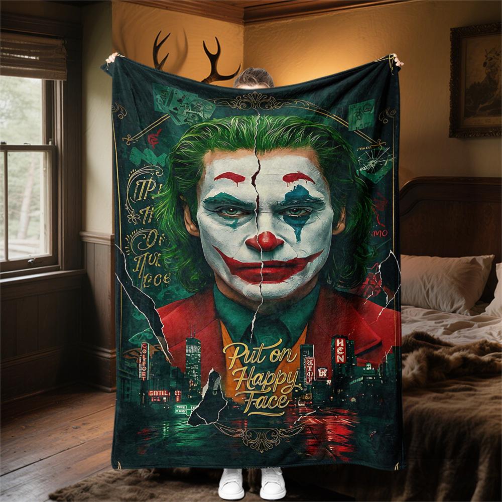 1PC Joker Put on Happy Face Outdoor Flannel Blanket Soft Plush Decor for Picnics, camping,Bedroom, Playroom, Office1188A
