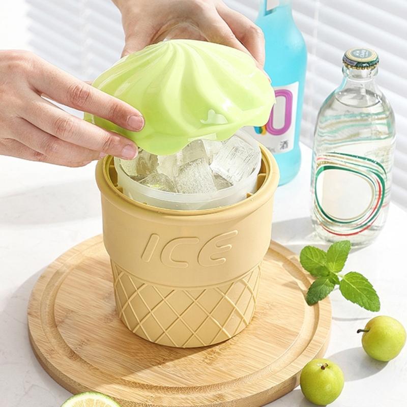 Silicone Ice Cream Container Double-layer Ice Bucket with Lid Dishwasher Safe Ice Making Mould Kitchen Accessories