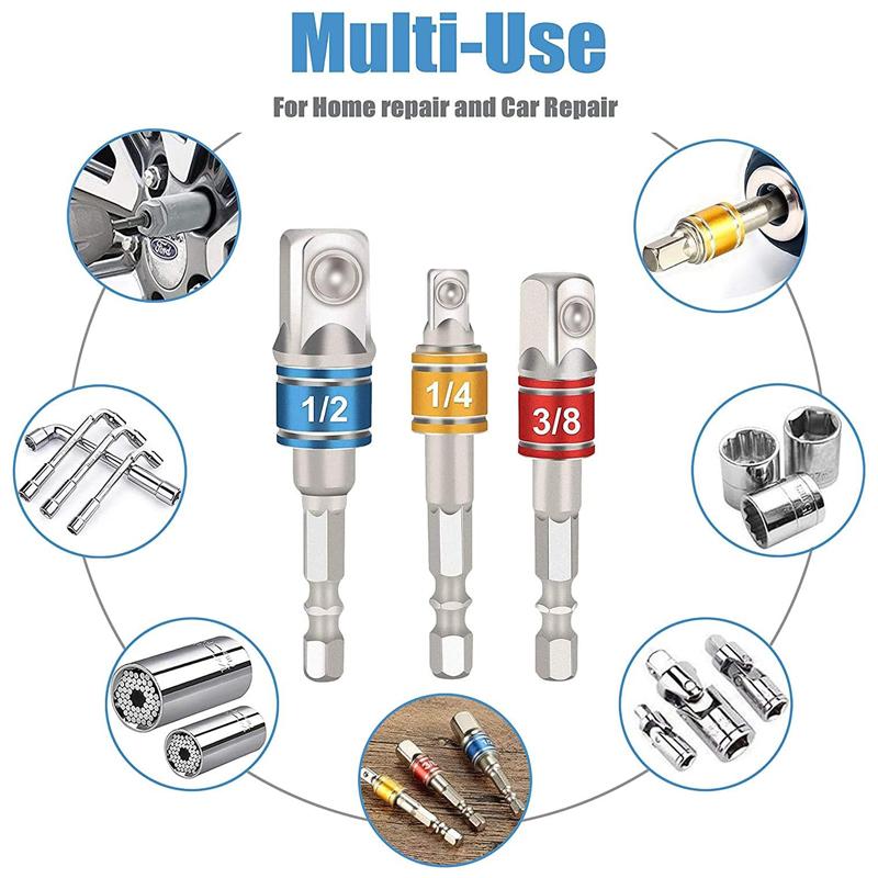 1/4 3/8 1/2 Bit Socket Adapter Set Drill Bit Extension Screwdriver Holder Socket Wrench Tool High Speed Drilling Bits Nut Driver