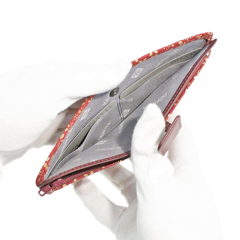 Indenya Inden Long Wallet, Large, Thin Deerskin, Red with White Lacquer, Plum Blossom Pattern, 2107-13-148