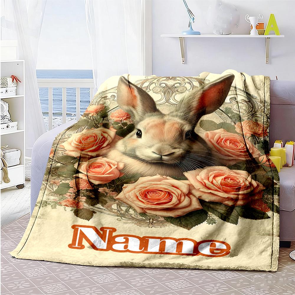 Rabbit Personalized Text Blanket Throw Personalized Blanket Ultra-Soft Throw For Office Chair Picnics Seaside Living Room Four Seasons Universal