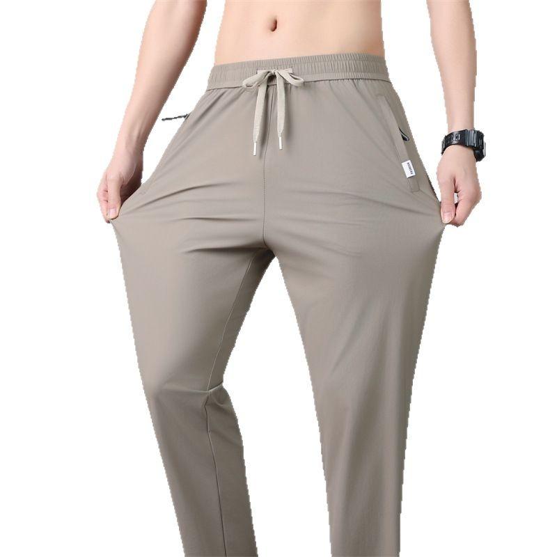 High Quality Mens Stretch Casual Pants Elastic Waist Sweatpants Ice Silky Comfortable Pants Wrinkle Resistant Running Slacks