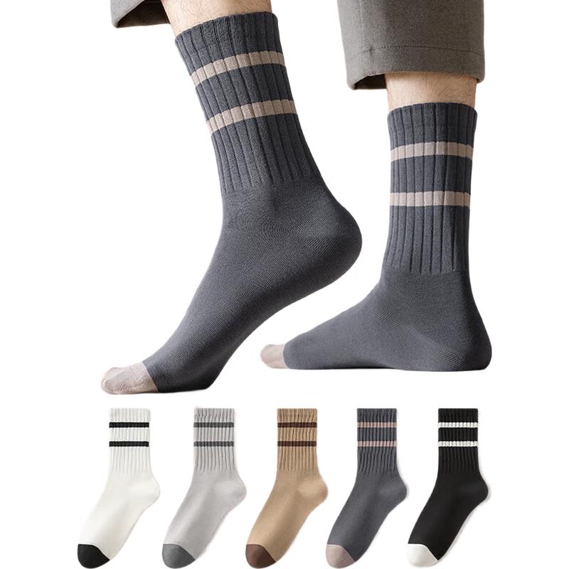 Xuezhongfei Men s Breathable Mid-Calf Cotton Socks (5 Pairs) One Size