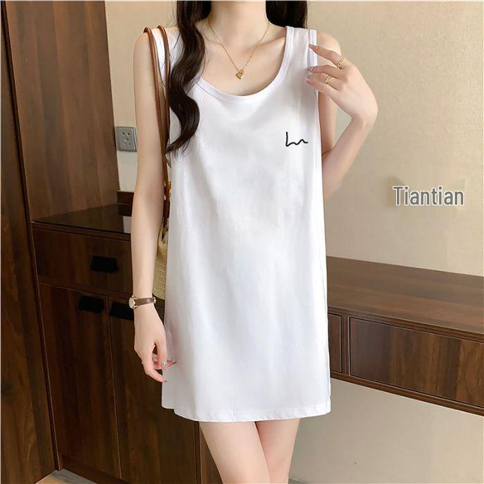 American Style Cotton Sleeveless Tank Dress: Summer Mid-Length Loose Fit Plus Size