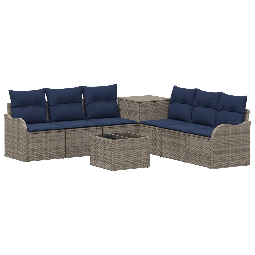 Sofa Set 8 Pcs Grey and Navy Blue Poly Rattan and Steel