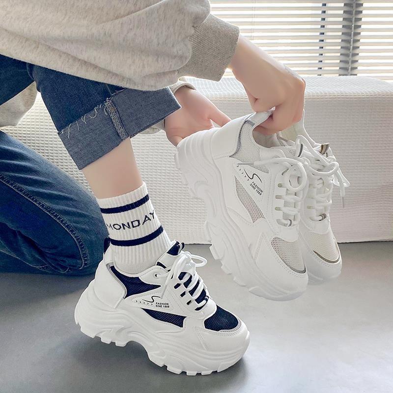 Small Inner Height Increase Small White Shoes Women's Thick-soled Versatile 2025 Spring and Autumn New Dad Women's Breathable Casual Sports Shoes