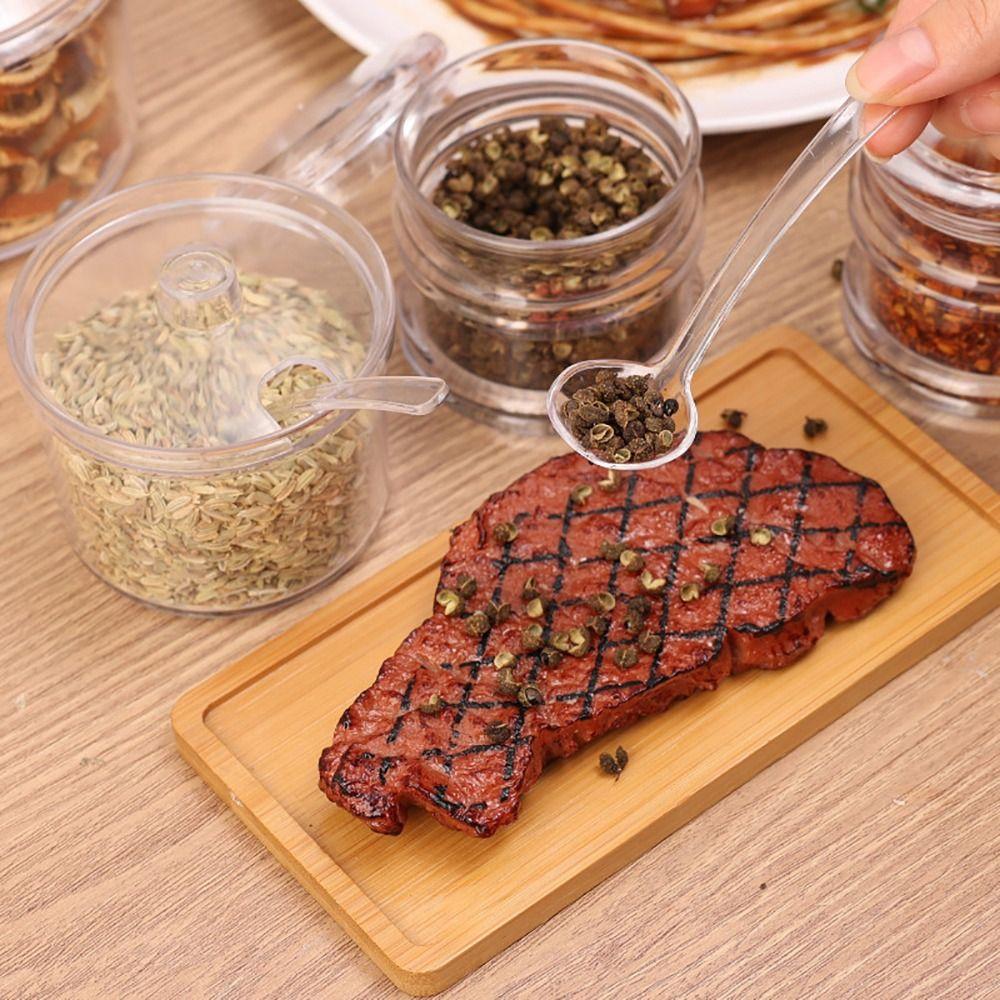 1Pcs Durable Transparent Spices Bottles Acrylic Clear Seasoning Jars S/M/L with Spoon Condiment Box