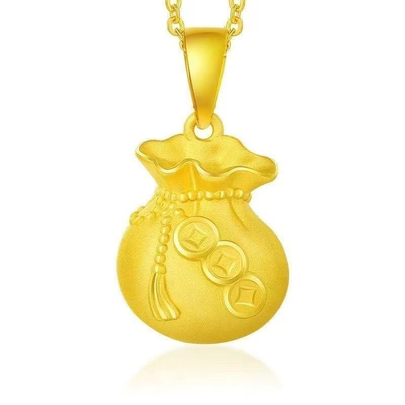 Versatile Gold Triple-Coin Lucky Bag Pendant Necklace for Women - Elegant O-Chain Design