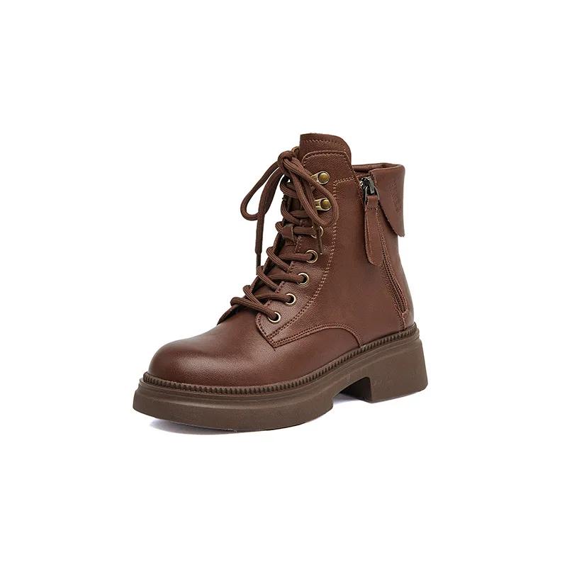 Fashion Boots Women's Spring Autumn Retro Womens Leather Shoes with Double-sided Zippers Platform Casual Shoes Soft Soled Leather Boots