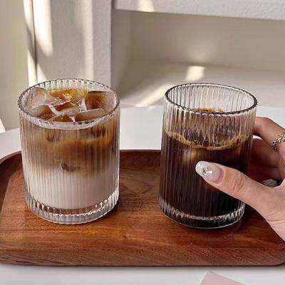 2-delat Set 8,6oz 250ml Randiga Kaffekoppar Enkla Iskaffe Mokka Koppar Genomskinlig Iskaffe Americano Muggar Whiskeyglas Gåvor
