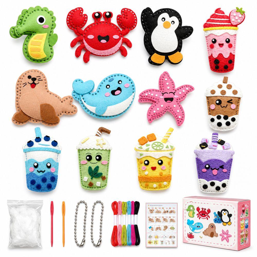 Pre-Punched Pieces Sewing Craft Set Cartoon Pattern Felt Ornament Kit  Kids Sewing Kit