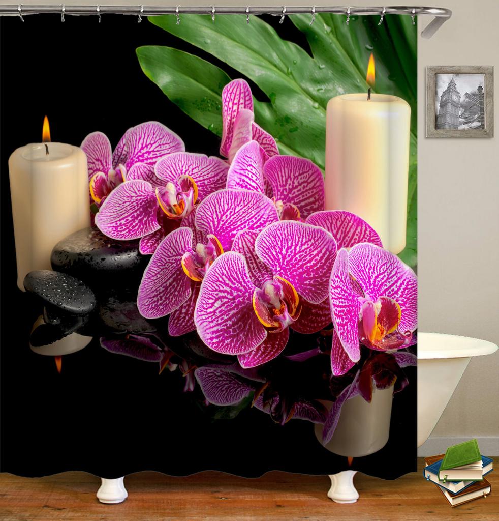 Colorful Tulip Lotus Flowers Trees Shower Curtain Bathroom Curtains Nature Flower Waterproof Polyester Fabric Bathtub Decor