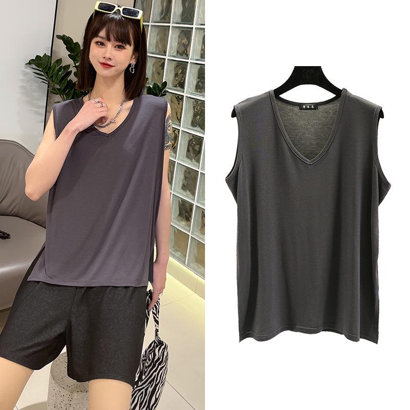 Women's Sleeveless V-Neck Loose Modal Vest – Summer Plus Size Camisole Slimming Top