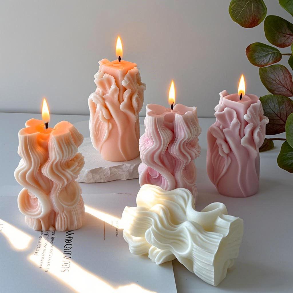 Geometric Wave Cylinder Silicone Mold Handmade Aroma Candle Plaster Pillar Ornaments Mould Candle Making Supplies