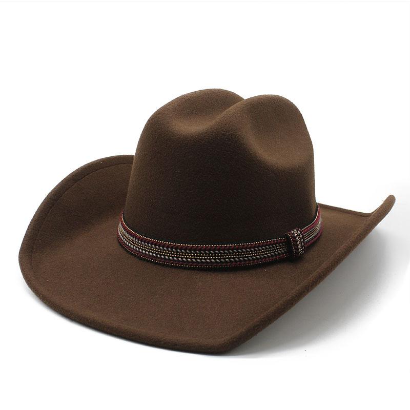 Hat Women'S Vintage Wool Western Cowboy Hat Men'S Versatile Big Eaves Black Top Hat Women