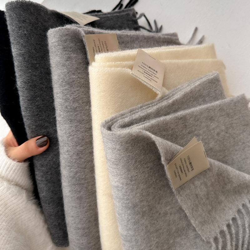 Luxury Winter 100% Wool Scarf Women Cashmere Handkerchief Warm Pashmina Female Shawl Solid Wrap Soft Bufanda Scarves Stole