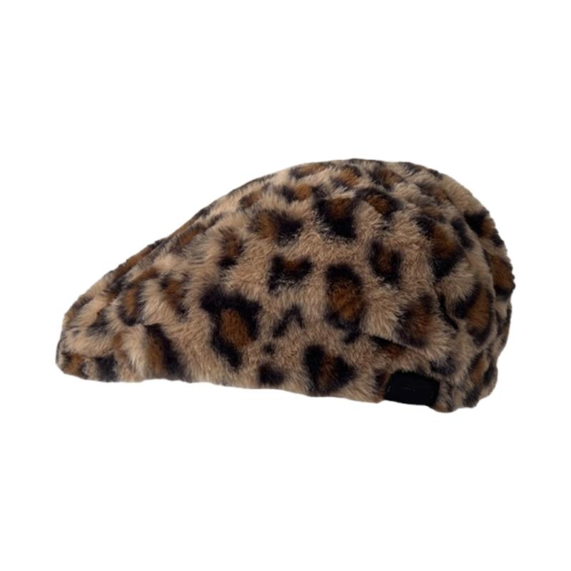 Popular Plush Leopard Beret Hat for Adult Painter Hat Spring Dome Hat Girl Photoshoots Hat Thick Warm Caps for Winter