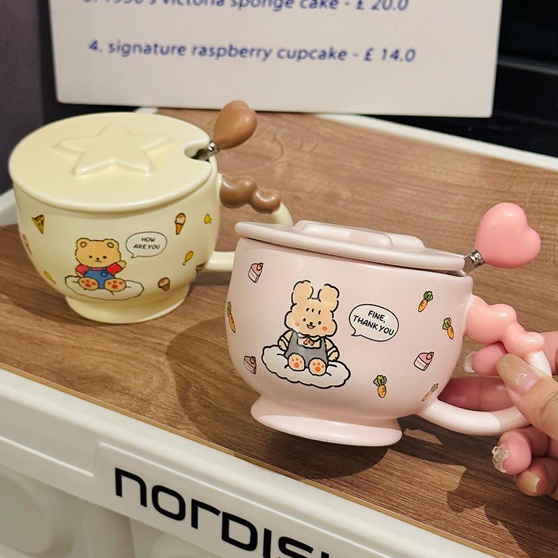 Cute Cartoon Rabbit and Bear Couple Cup Chinese Valentine's Day Gift Ceramic Mug Creative Love Cup Souvenir