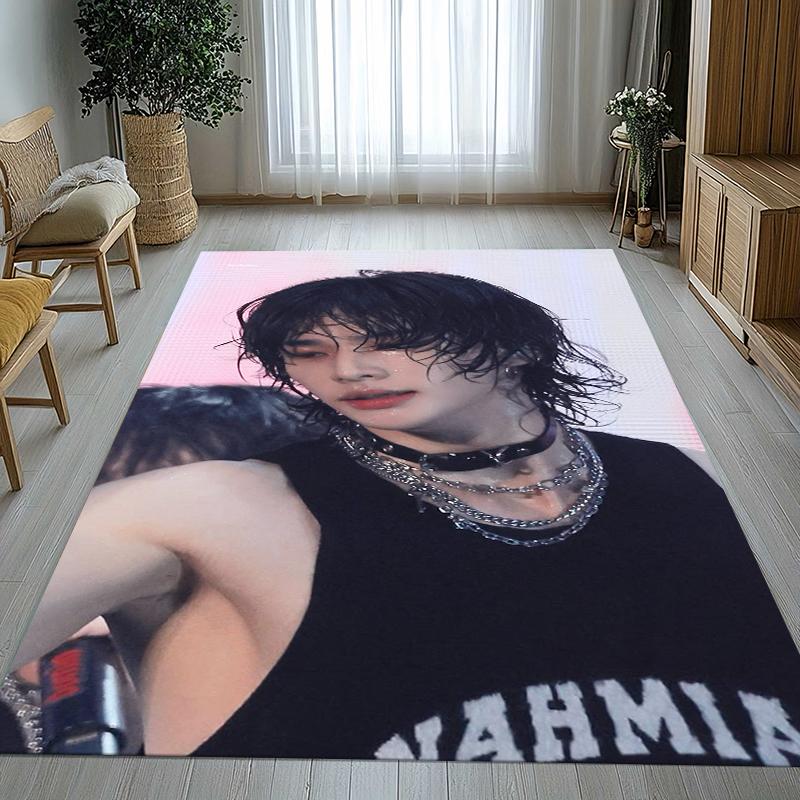 Hyunjin Kpop Stray Kids Star Living Room Non-Slip Area Rug Soft Carpet for Bedroom Kids Playroom Sofa,Home Decor Doormat Gift