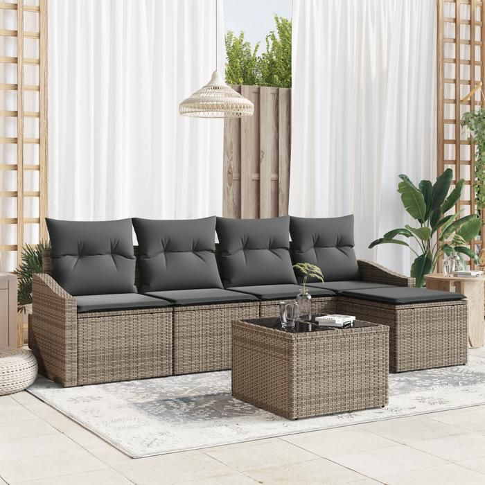 VidaXL Ensemble de canapés de jardin 5 pièces avec coussins en poly rattan noir 3346689