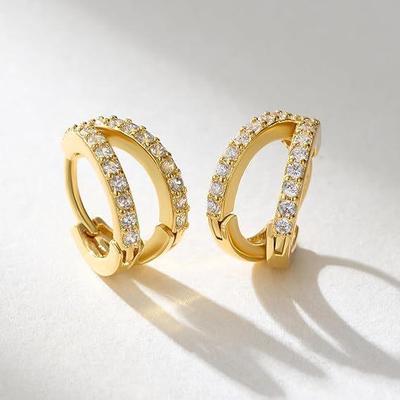 Light Luxury Double Row Earrings for Women 925 Sterling Silver 18k Gold Plated White Zircon Earrings