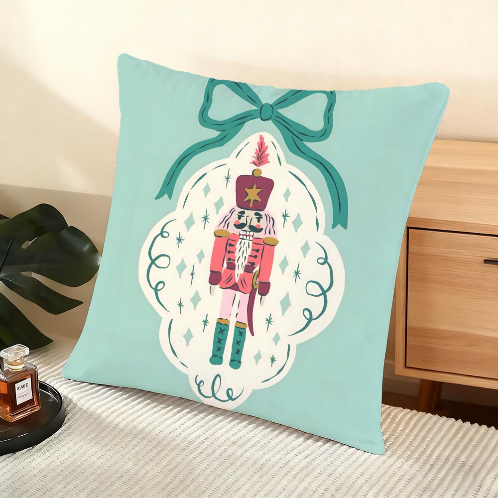 Nutcracker Cartoon Cushion Cover Silky Short Plush Home Sofa Cushion Cover - Invisible Zipper Home Decoration