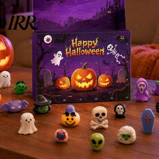 Halloween Dekoration Ideen Adventskalender, 24 Tage Countdown Kalender mit Stück Langsam Aufsteigendes Geschenk für Kinder Quetschspielzeug, Gruselige Sammlerstücke