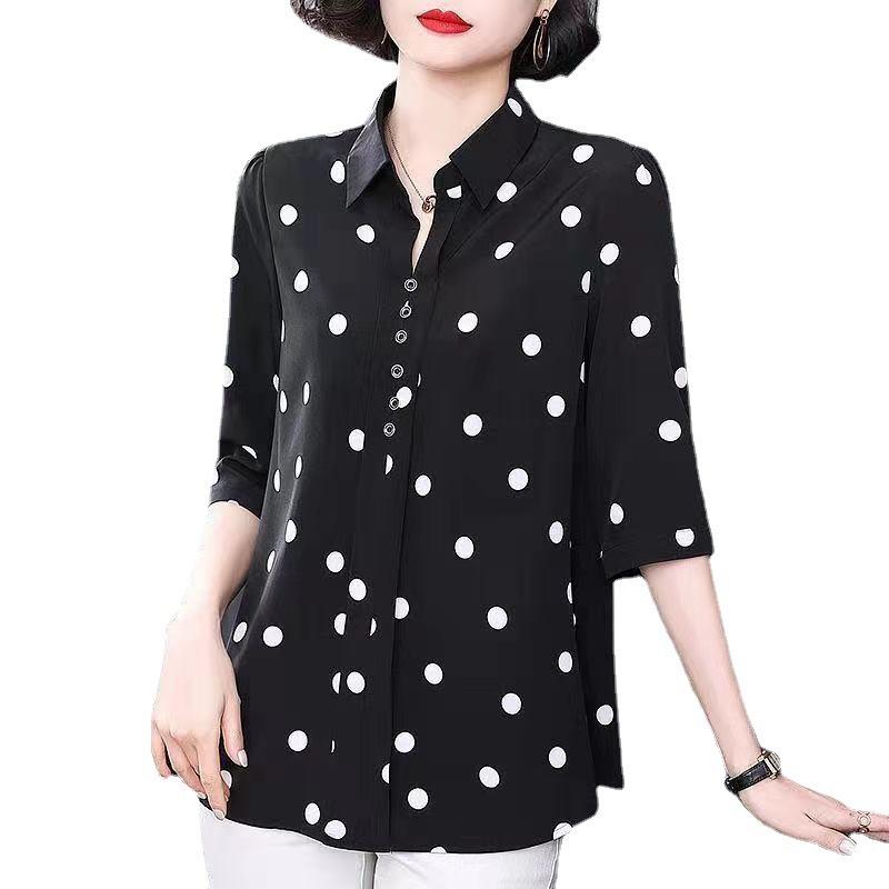 Polka Dot Shirt Women's Summer Short Sleeved Casual Shirt Mid Sleeved Top
