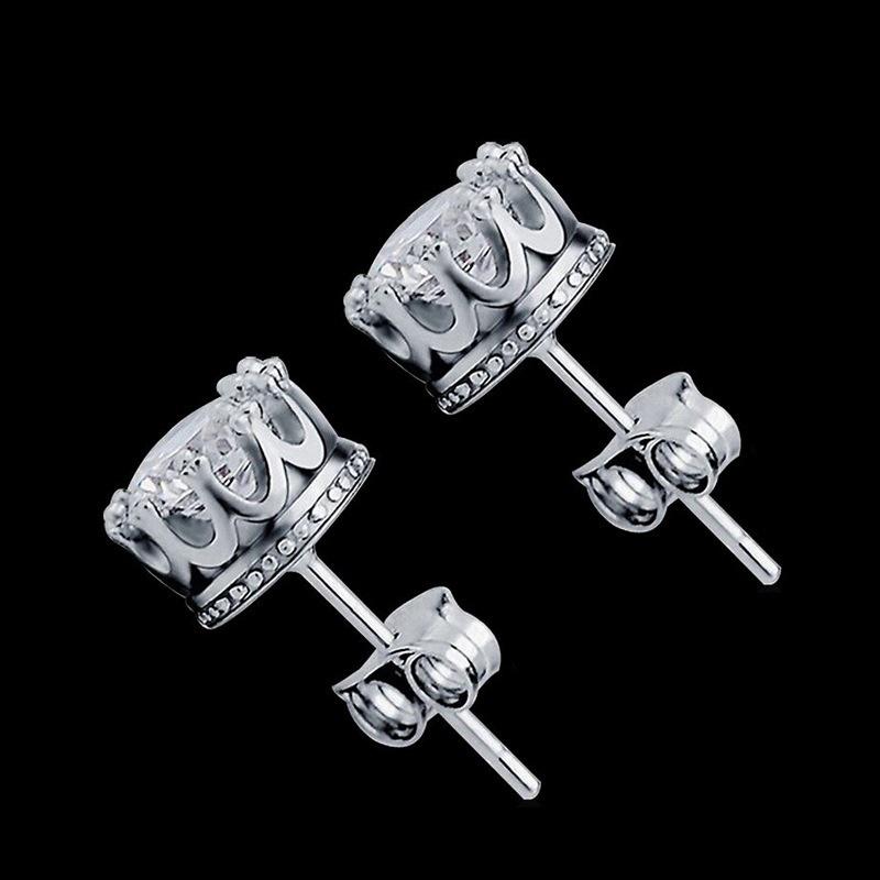2017 Women Men Fashion 925 Sterling Silver Golg Rhinestone Crown Ear Stud Earrings
