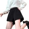 Women's High Waist Woolen A-Line Shorts - Autumn/Winter, Petite Loose Fit, Wide-Leg, Casual Black Booty Shorts