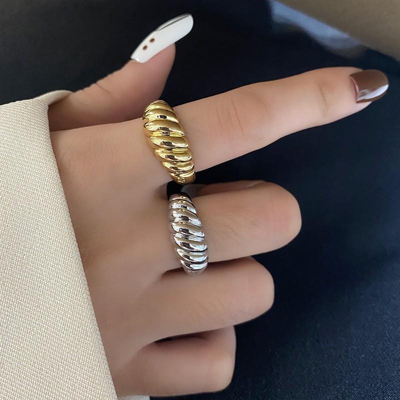 925 Silber Verdrehte Croissant Ringe für Damen Herren Minimalistisch Klobig Geometrische Textur Vintage Schmuck Geschenk