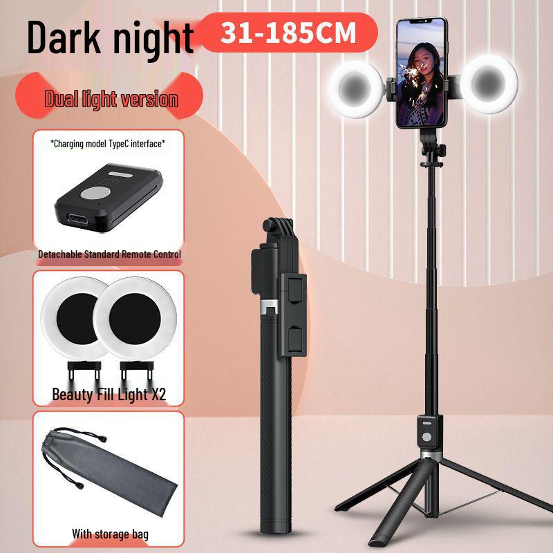 1.8m Bluetooth Selfie Stick with Integrated Tripod and Universal Phone Holder for Remote Control, Charging, and Live Streaming.