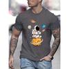 Cotton Men's 100% Cotton Summer Loose Size Cartoon Astronaut Planet Printed Slim Fit Casual Sports Round Neck Short Sleeved T-shirt Top