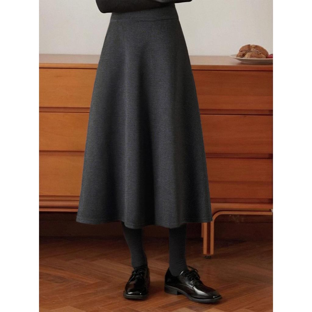 Elegant Women's Retro Mid-Length A-Line Skirt in Black-Gray for Autumn/Winter 2025